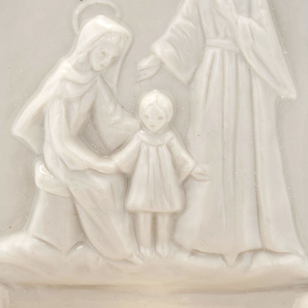 acquasantiera sacra famiglia in porcellana con profilo in oro zecchino cm 12