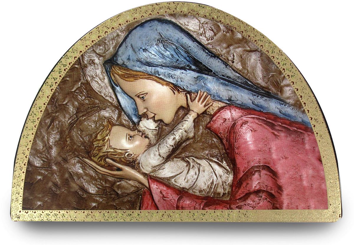 tavola madonna col bambino stampa su legno ad arco - 18 x 12 cm