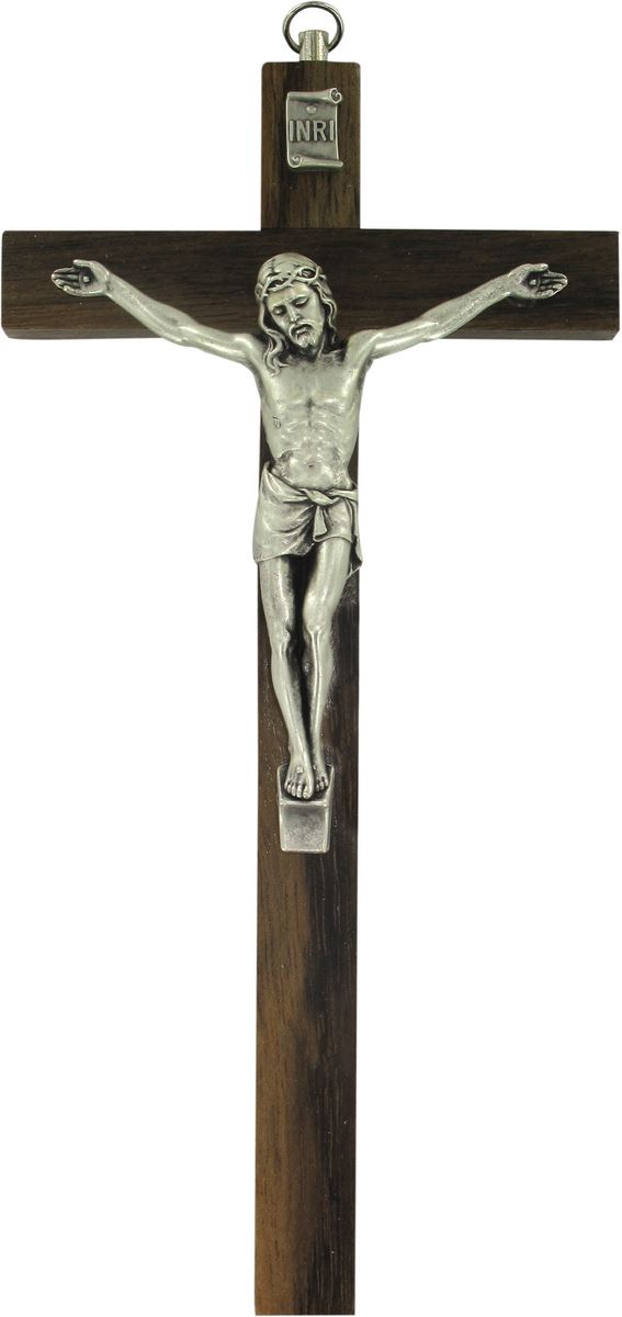 Crocifisso tradizionale da parete croce in legno di noce e corpo cristo  metallo 17 cm Crocifissi