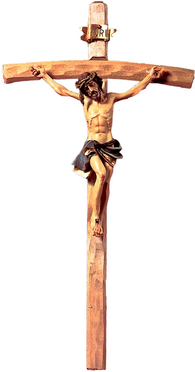 Crocifisso da parete corpo di cristo in resina e croce legno a rifinitura  grezza altezza 75 cm Crocifissi