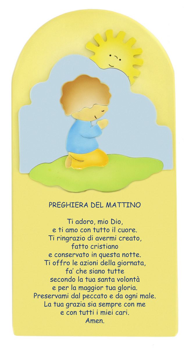 Quadro preghiera del mattino in legno colorato giallo - 28 x 14 cm Quadretti