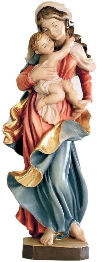 Madonna con bambino dipinta a mano in legno di acero - 20 cm Statue