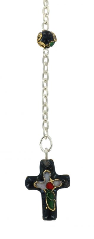 braccialetto cloisonnè con 11 grani da Ø 5 mm e croce - nero