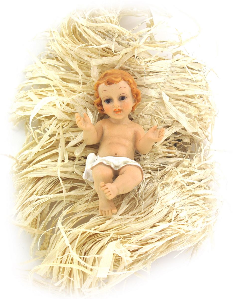 Gesù bambino da 10 cm con simil-paglia per culla Gesu' Bambini