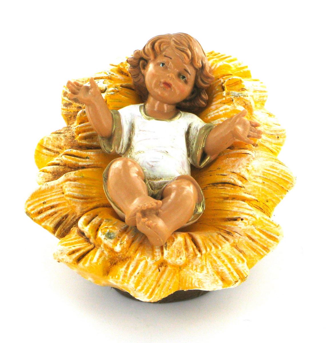 Stock gesù bambino nella culla dipinto a mano tipo legno - 19 cm Natale