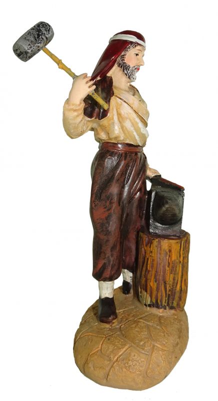 ferrari & arrighetti statuine presepe, statuina fabbro con incudine per presepe da 10 cm, statuina lavoratore del ferro per presepe classico / tradizionale, resina dipinta a mano