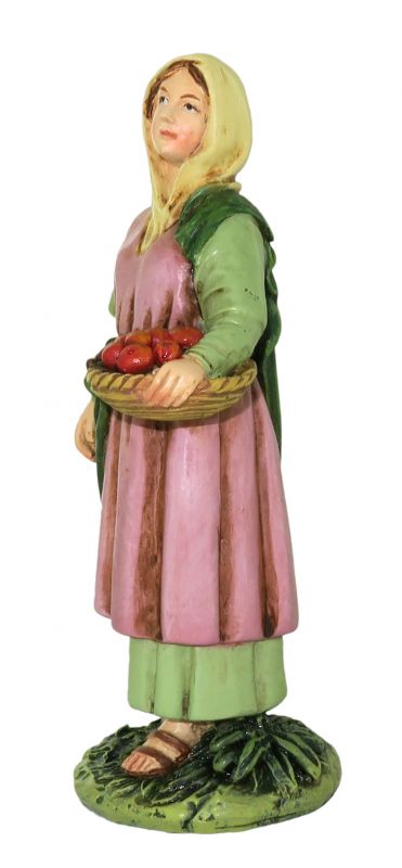 ferrari & arrighetti statuine presepe, statuina pastorella con cesto di frutta per presepe 10 cm, statuina pastorella per presepe classico/tradizionale, resina dipinta a mano