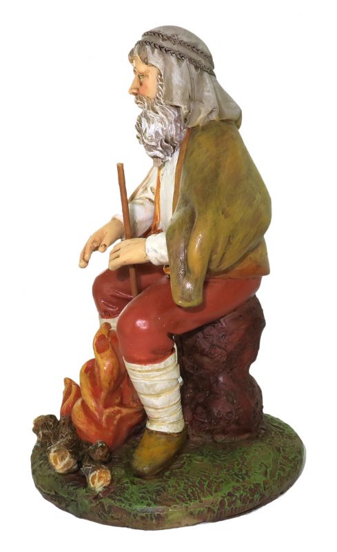 ferrari & arrighetti statuine presepe, statuina pastore con fuoco per presepe da 12 cm, statuina pastore con falò per presepe classico / tradizionale, resina dipinta a mano