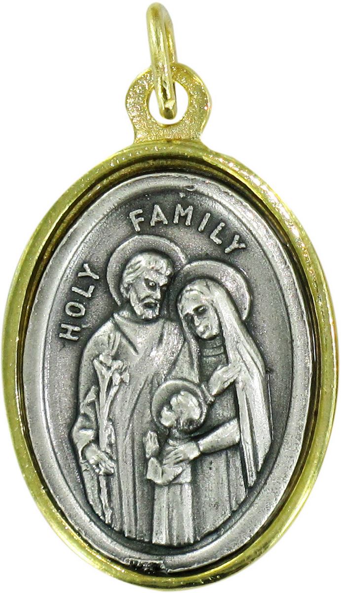 Medaglia sacra famiglia in metallo dorato e argentato - 2 5 cm Medaglie