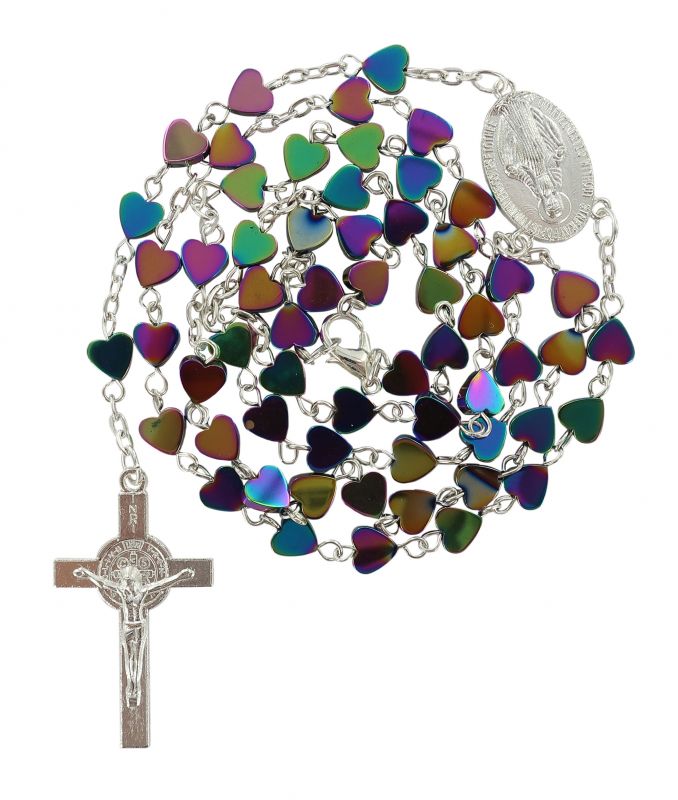 Rosario con cuoricini colorati in confezione regalo plastica e metallo  multicolore Rosari