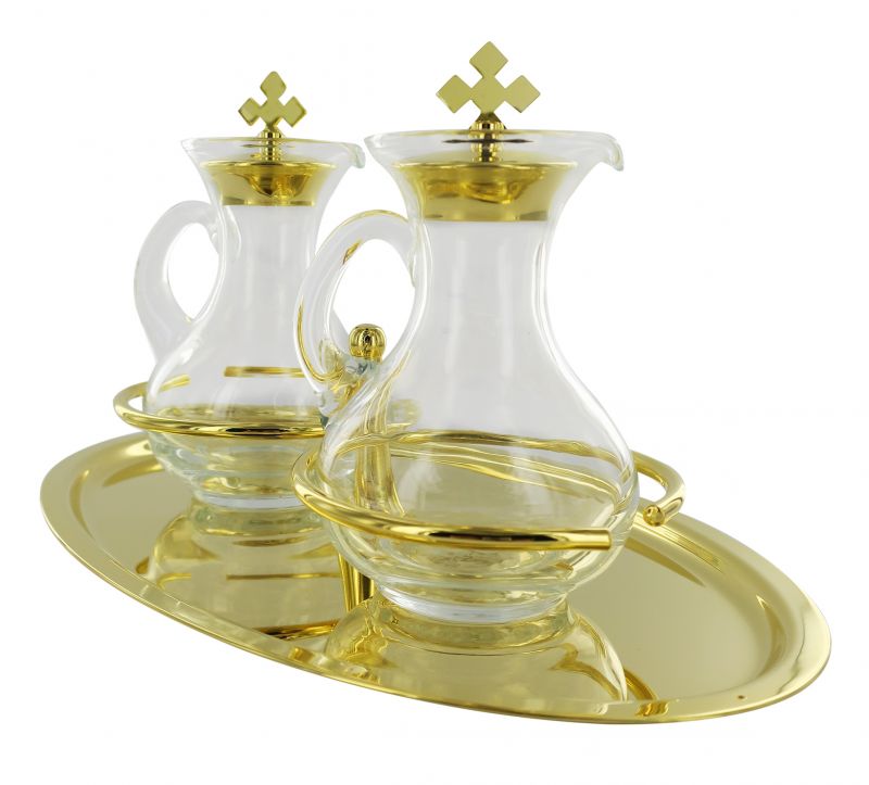 Ampolline in vetro con vassoio ottone dorato - 100 cc | Semprini Arredi  Sacri