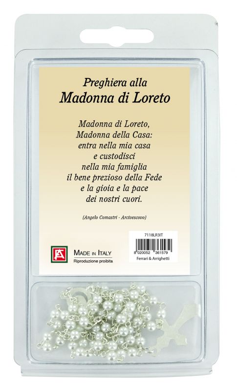 rosario perlina bianca mm.4 con preghiera alla madonna di loreto