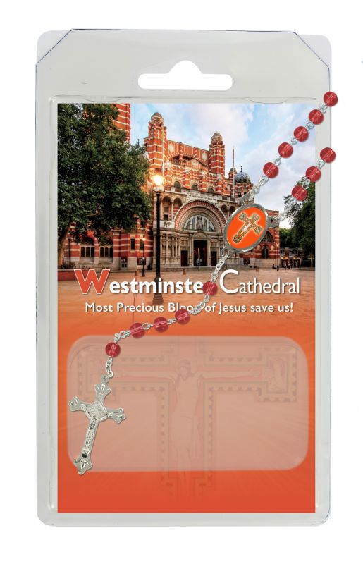 rosario semicristallo rosso cattedrale di westminster con preghiera in inglese