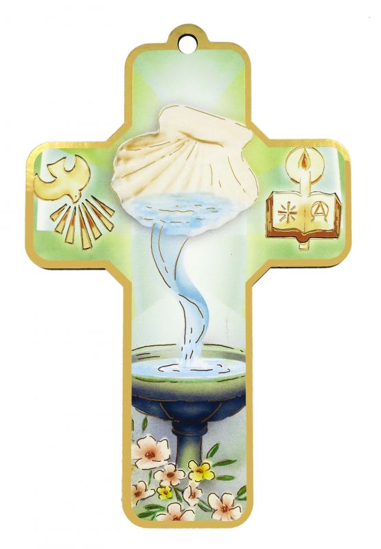 ricordo sacramento del battesimo in portoghese con croce da 9 x 13 cm