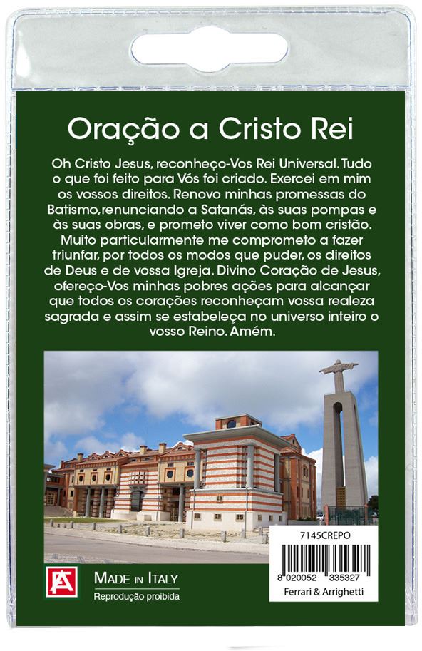 calamita santuario di cristo rei in metallo nichelato con preghiera in portoghese