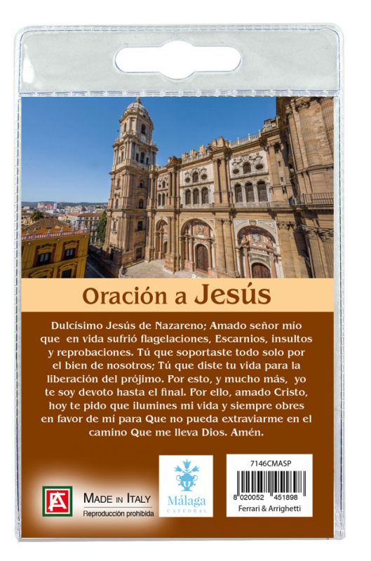 portachiavi catedral de malaga con decina in ulivo e preghiera in spagnolo