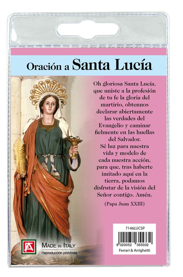 portachiavi santa lucia con decina in ulivo e preghiera in spagnolo