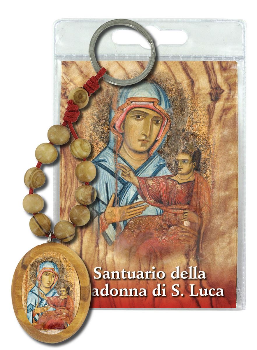 portachiavi madonna di san luca con decina in ulivo e preghiera in italiano