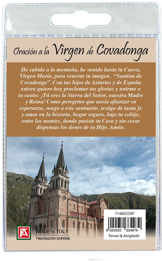 portachiavi madonna di covadonga con decina in ulivo e preghiera in spagnolo