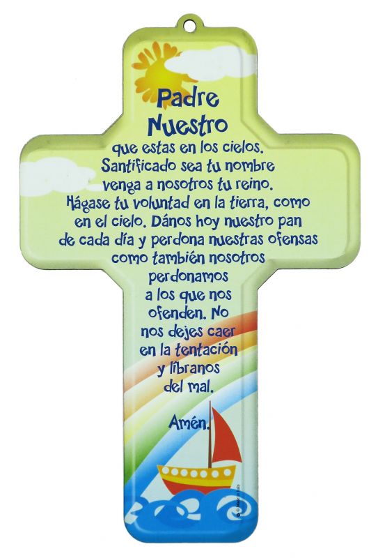 crocifisso per bambini con la preghiera del padre nostro in spagnolo - 12 x 18 cm