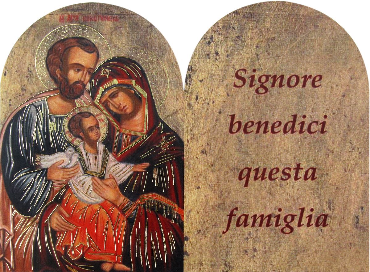 cartoncino benedizione delle famiglie con tavoletta a cupola s.famiglia in legno - italiano