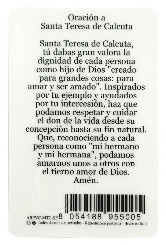card madre teresa di calcutta in pvc - 5,5 x 8,5 cm - spagnolo