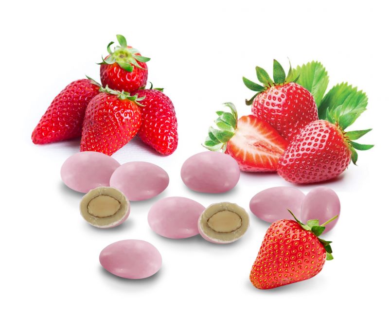confetti con mandorla tostata ricoperta di cioccolato bianco al gusto fragola, rosa - linea 