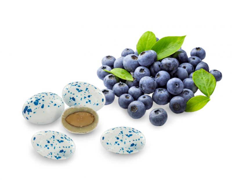 confetti con mandorla tostata ricoperta di cioccolato bianco al gusto mirtillo, bianchi/blu - linea 