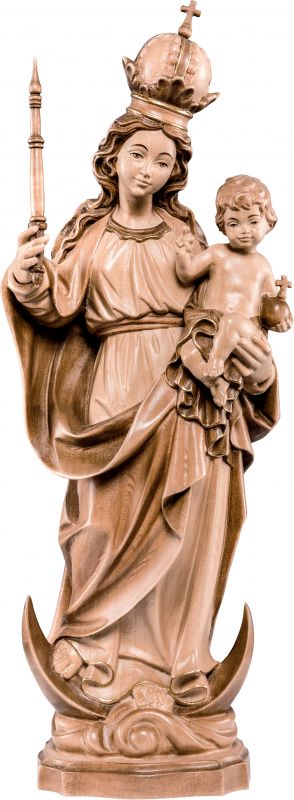 statua della madonna bavarese da 60 cm in legno con mordente in 3 toni di marrone - demetz deur