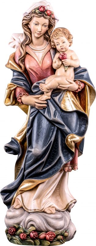 statua della madonna con le rose da 60 cm in legno dipinto con colori a olio - demetz deur