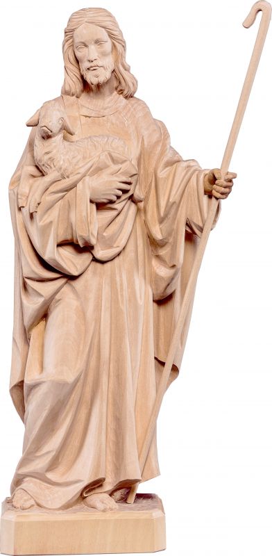 gesù buon pastore senza pecore - demetz - deur - statua in legno dipinta a mano. altezza pari a 30 cm.