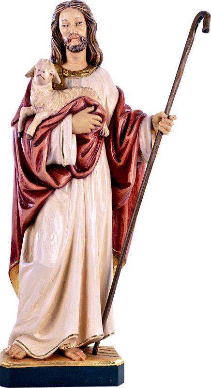 gesù buon pastore senza pecore - demetz - deur - statua in legno dipinta a mano. altezza pari a 60 cm.