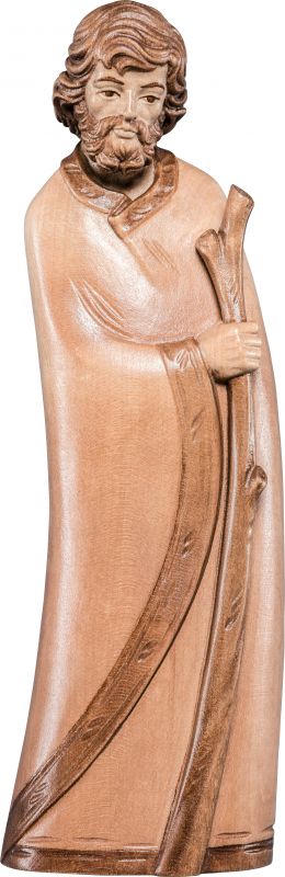 san giuseppe pastore - demetz - deur  - statua in legno brunito a 3 colori. altezza pari a 15 cm.