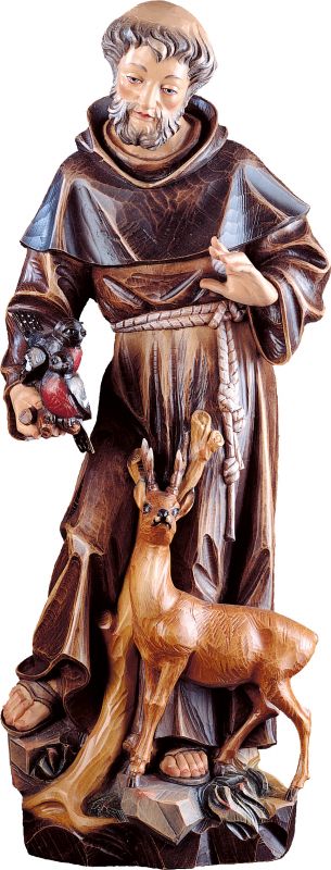 statua di san francesco d'assisi in legno dipinto a mano, linea da 36 cm - demetz deur