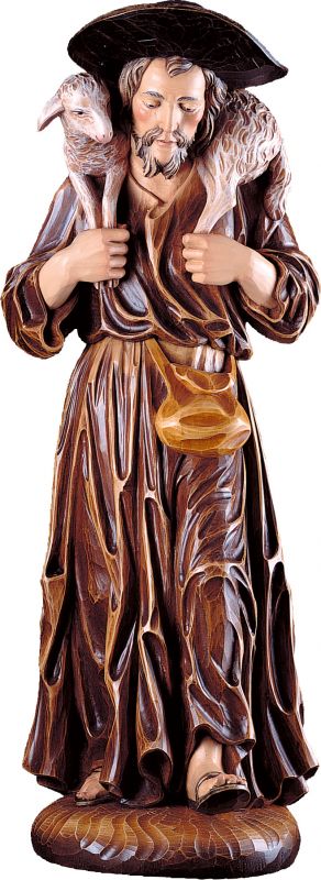 buon pastore - demetz - deur - statua in legno colorata. altezza pari a 25 cm.