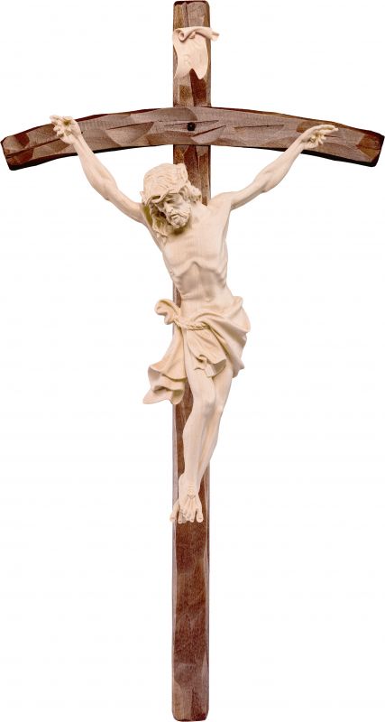 crocifisso cristo delle alpi rosso con croce pastorale - demetz - deur - statua in legno dipinta a mano. altezza pari a 60 cm.
