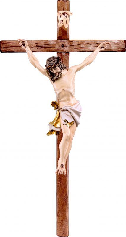 crocifisso cristo delle alpi bianco con croce diritta - demetz - deur - statua in legno dipinta a mano. altezza pari a 80 cm.