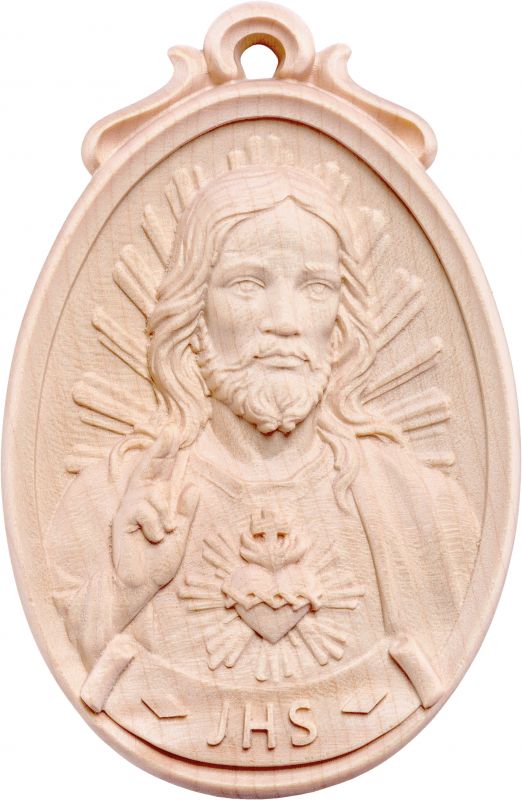 medaglione sacro cuore di gesù - demetz - deur - statua in legno dipinta a mano. altezza pari a 9 cm.