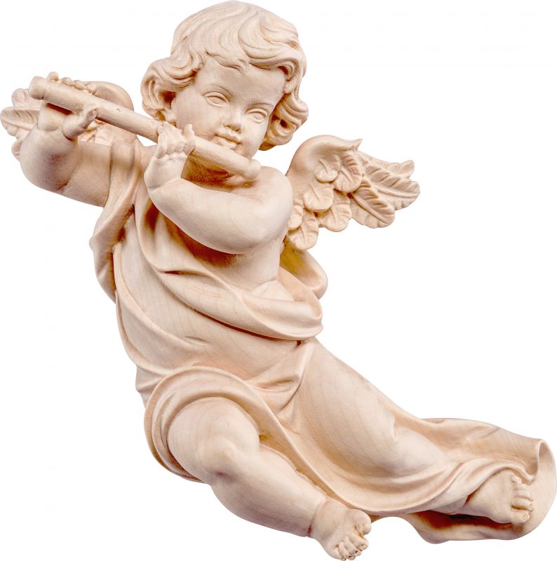 putto mariano con flauto - demetz - deur - statua in legno dipinta a mano. altezza pari a 22 cm.
