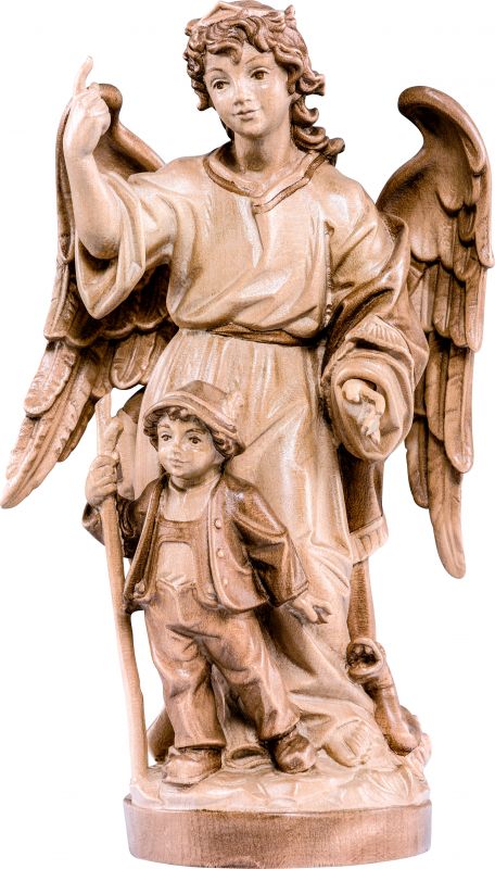 angelo custode barocco - demetz - deur - statua in legno dipinta a mano. altezza pari a 20 cm.