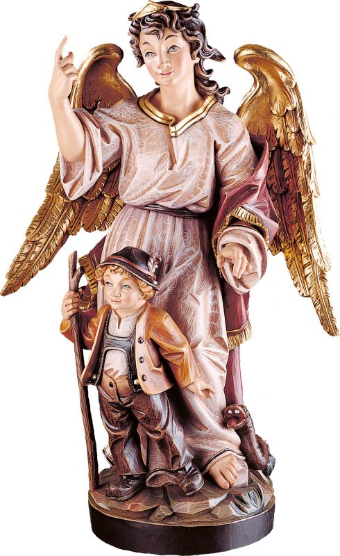 angelo custode barocco - demetz - deur - statua in legno dipinta a mano. altezza pari a 20 cm.