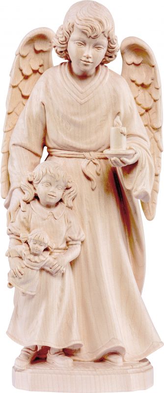 angelo custode con bambina - demetz - deur - statua in legno dipinta a mano. altezza pari a 60 cm.