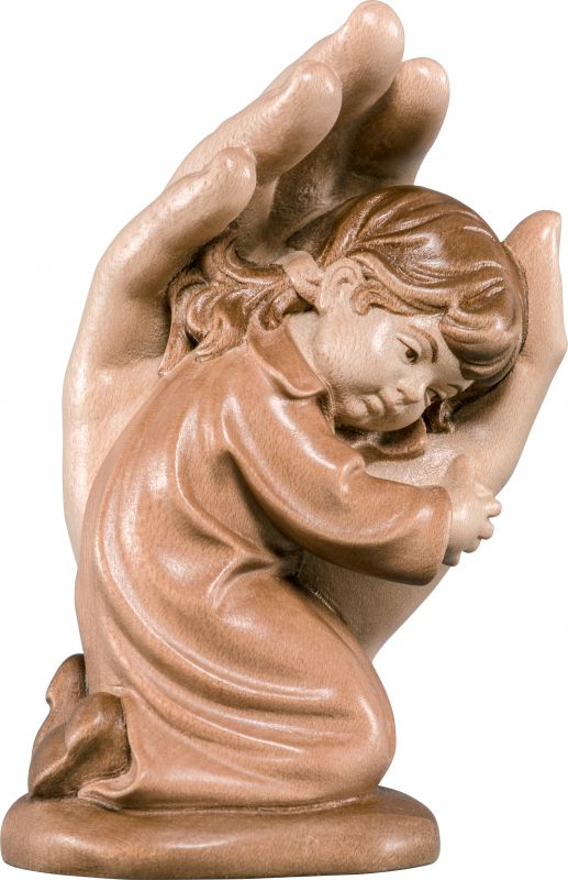 mano protettrice da poggiare con bambina - demetz - deur - statua in legno dipinta a mano. altezza pari a 9 cm.