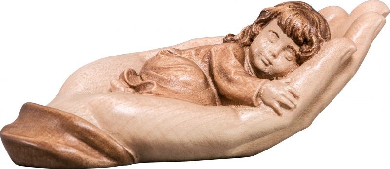 mano protettrice distesa con bambina - demetz - deur - statua in legno dipinta a mano. altezza pari a 7 cm.