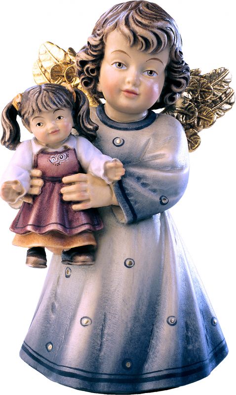 statuina dell'angioletto con bambola, linea da 7 cm, in legno dipinto a mano, collezione angeli sissi - demetz deur