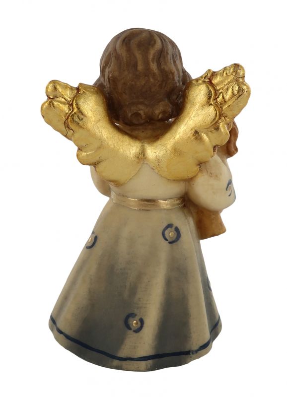 statuina dell'angioletto con bambola, linea da 7 cm, in legno dipinto a mano, collezione angeli sissi - demetz deur