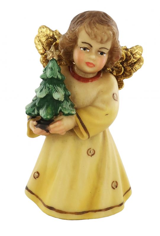 statuina dell'angioletto con alberello di natale, linea da 7 cm, in legno dipinto a mano, collezione angeli sissi - demetz deur