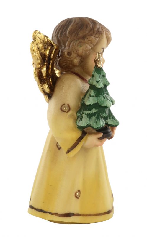 statuina dell'angioletto con alberello di natale, linea da 7 cm, in legno dipinto a mano, collezione angeli sissi - demetz deur