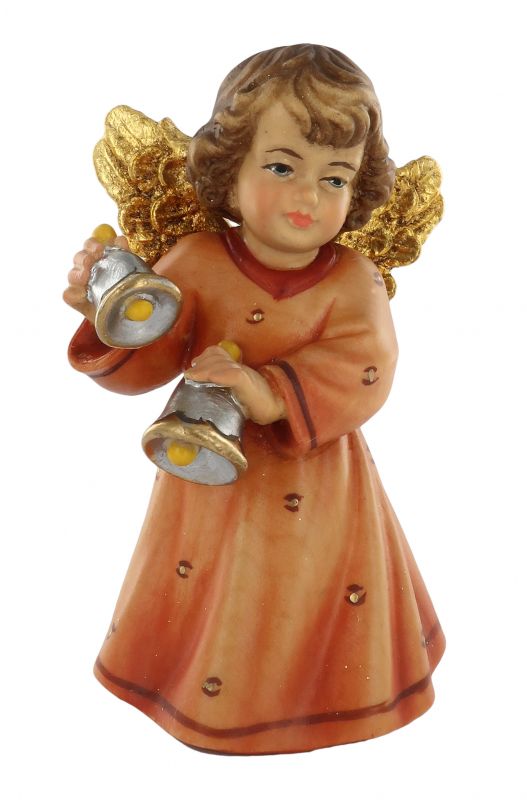 statuina dell'angioletto con campanelle, linea da 10 cm, in legno dipinto a mano, collezione angeli sissi - demetz deur