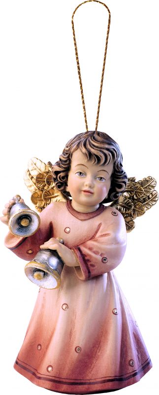 angelo sissi con campanelline da appendere - demetz - deur - statua in legno dipinta a mano. altezza pari a 5 cm.